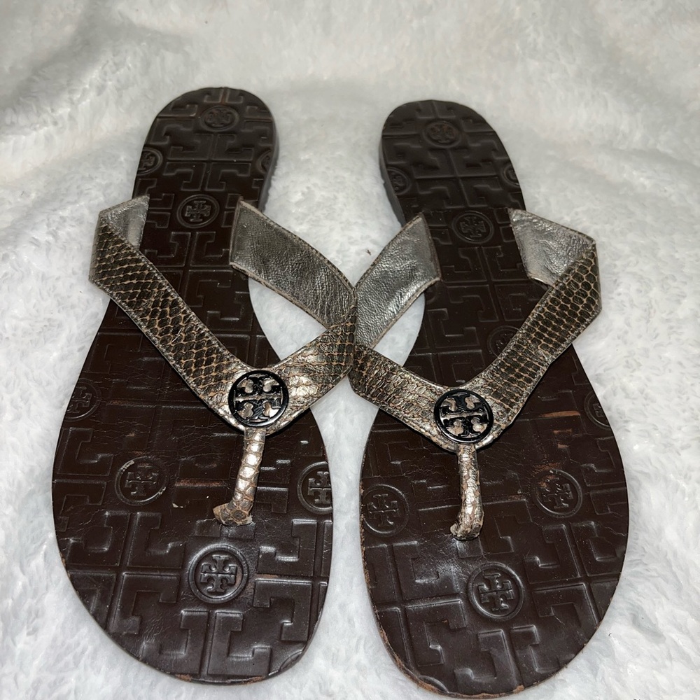 Womens Size 10 Tory Burch Thora Thong Flip Flop Sandals Snakeskin